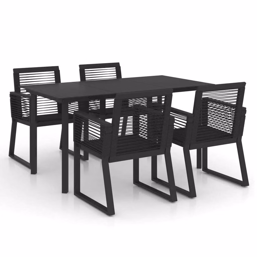 set da pranzo da giardino 5 pezzi PVC rattan nero