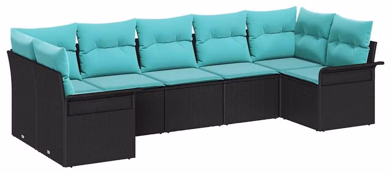 Set Divano da Giardino con archiviazione 7 pcs Nero Poly Rattan