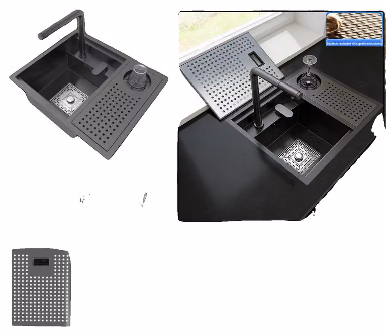 Lavello da cucina, acciaio inossidabile, vasca singola, 55X45CM - Set XF