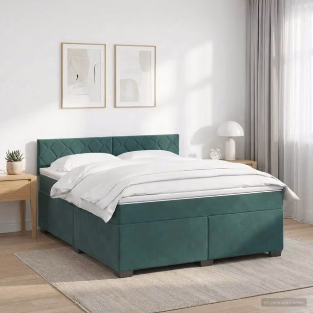 Letto box spring con materasso ibrido vidaXL in velluto verde scuro e bianco L/P: 160 x 200 cm – 1