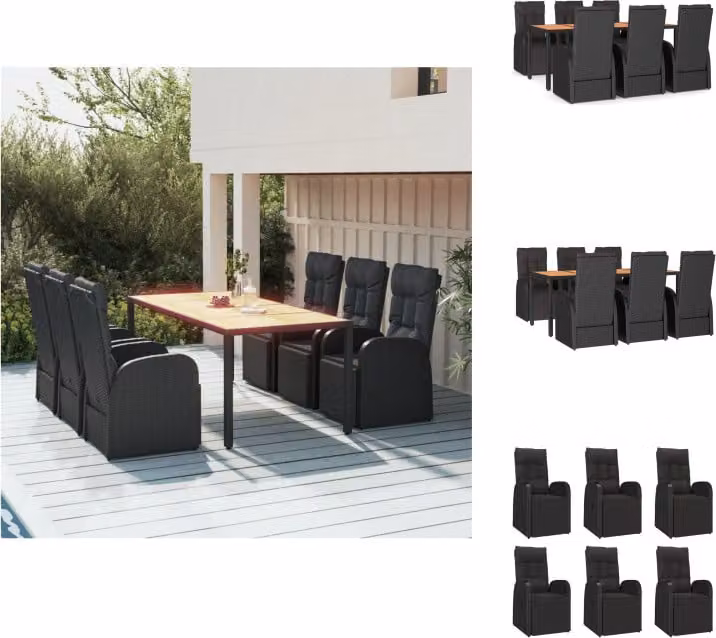 vidaXL set da pranzo da giardino 7 pezzi in poly rattan nero e legno massiccio di acacia - Set di mobili da giardino