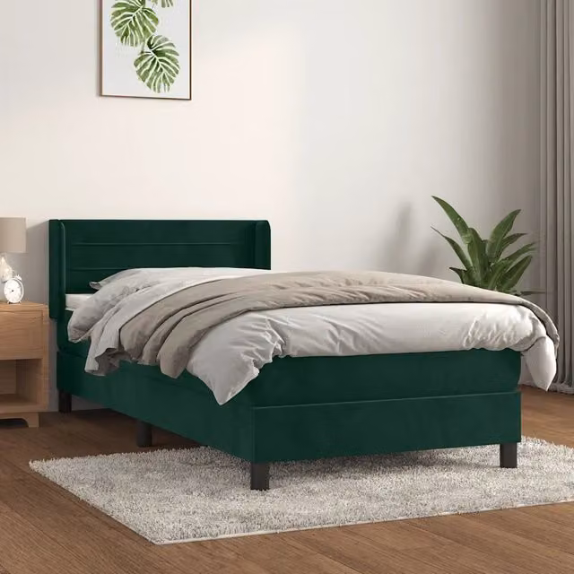 Letto Ibrido vidaXL con Giroletto a Molle e Materasso in Velluto Verde Scuro e Bianco L/P/H: 100 x 200 x 88 cm