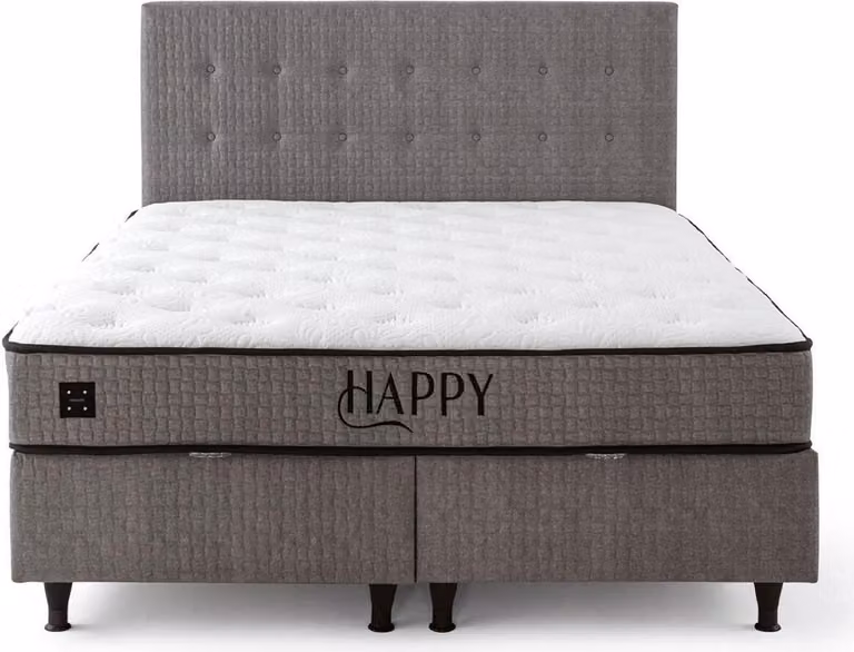 Schickes Graues Doppelbett Designer Rechteckiges Textilbett Polsterbett