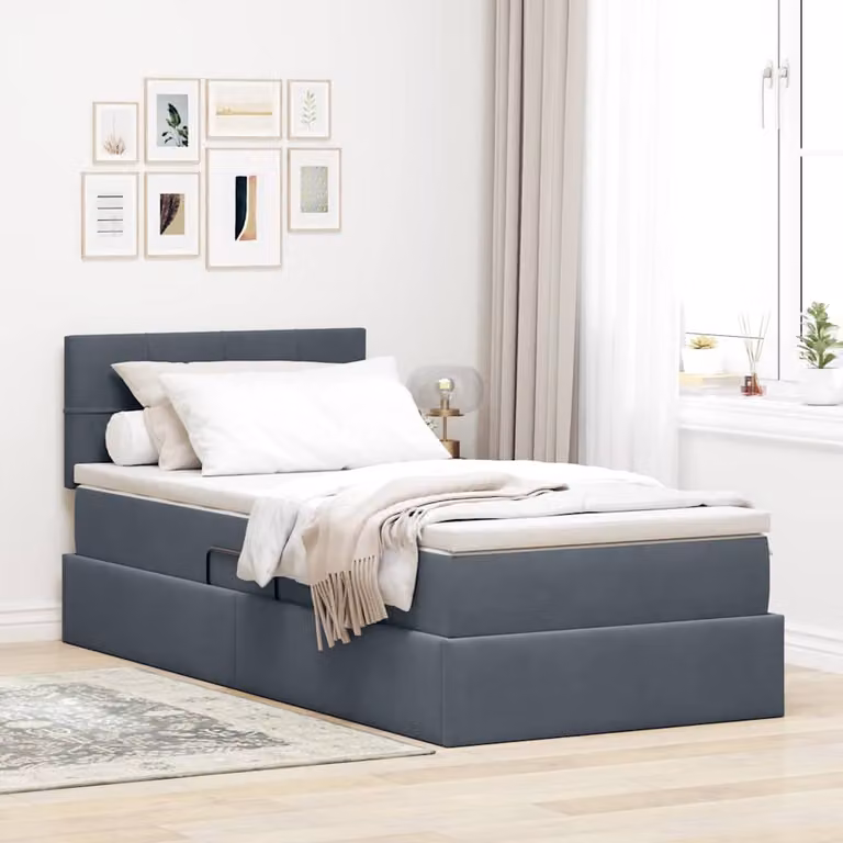 Letto con Contenitore vidaXL in Velluto Grigio L: 90 cm, P: 200 cm, H: 140 cm