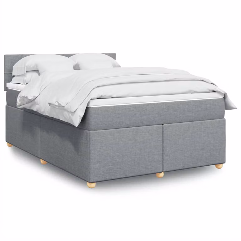 vidaXL Giroletto a Molle con Materasso Ibrido in Tessuto Grigio e Bianco L/P/H: 140 x 190 cm