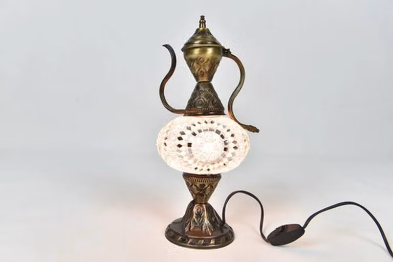 Lampada da tavolo Ibrik turca fatta a mano, lampada da notte orientale rosa rosa, lampada d'atmosfera