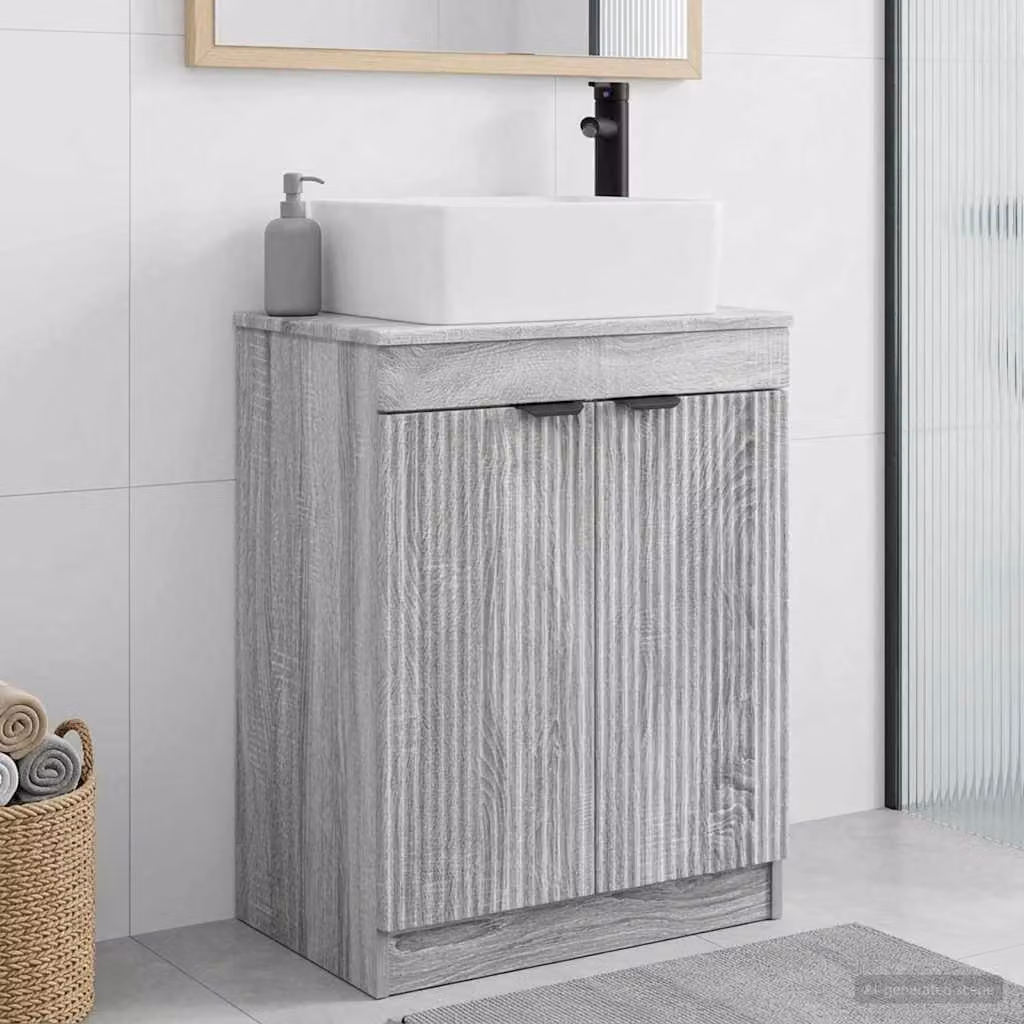 Mobile da bagno vidaXL con lavabo in stile moderno, colore grigio Sonoma, L: 54 cm, P: 35 cm, H: 83 cm