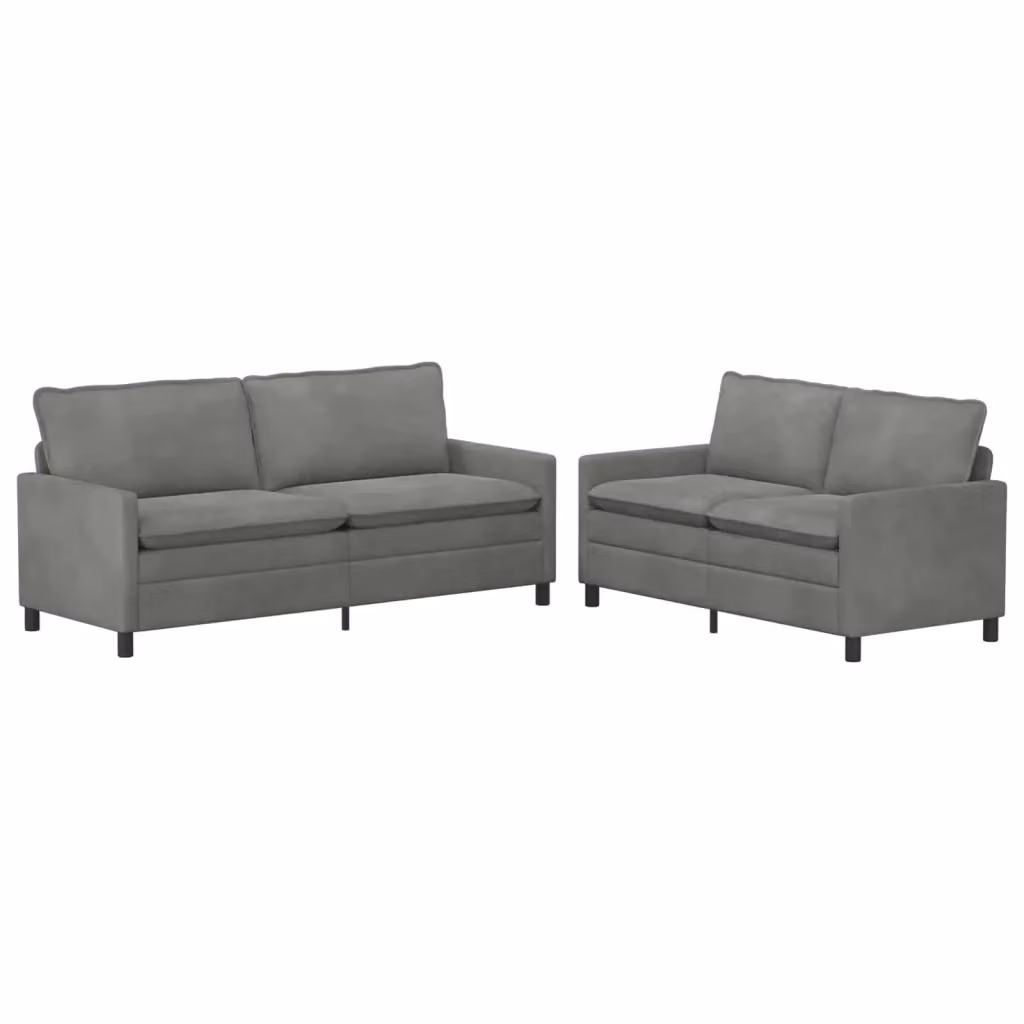 Set di 2 divani moderni vidaXL in velluto grigio e nero con struttura in metallo e cuscini inclusi – 2