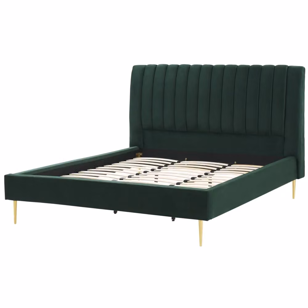 Letto imbottito Beliani in velluto verde smeraldo e oro con rete a doghe e testata alta, design moderno, L/P/H: 180 x 200 x 124 cm – 2