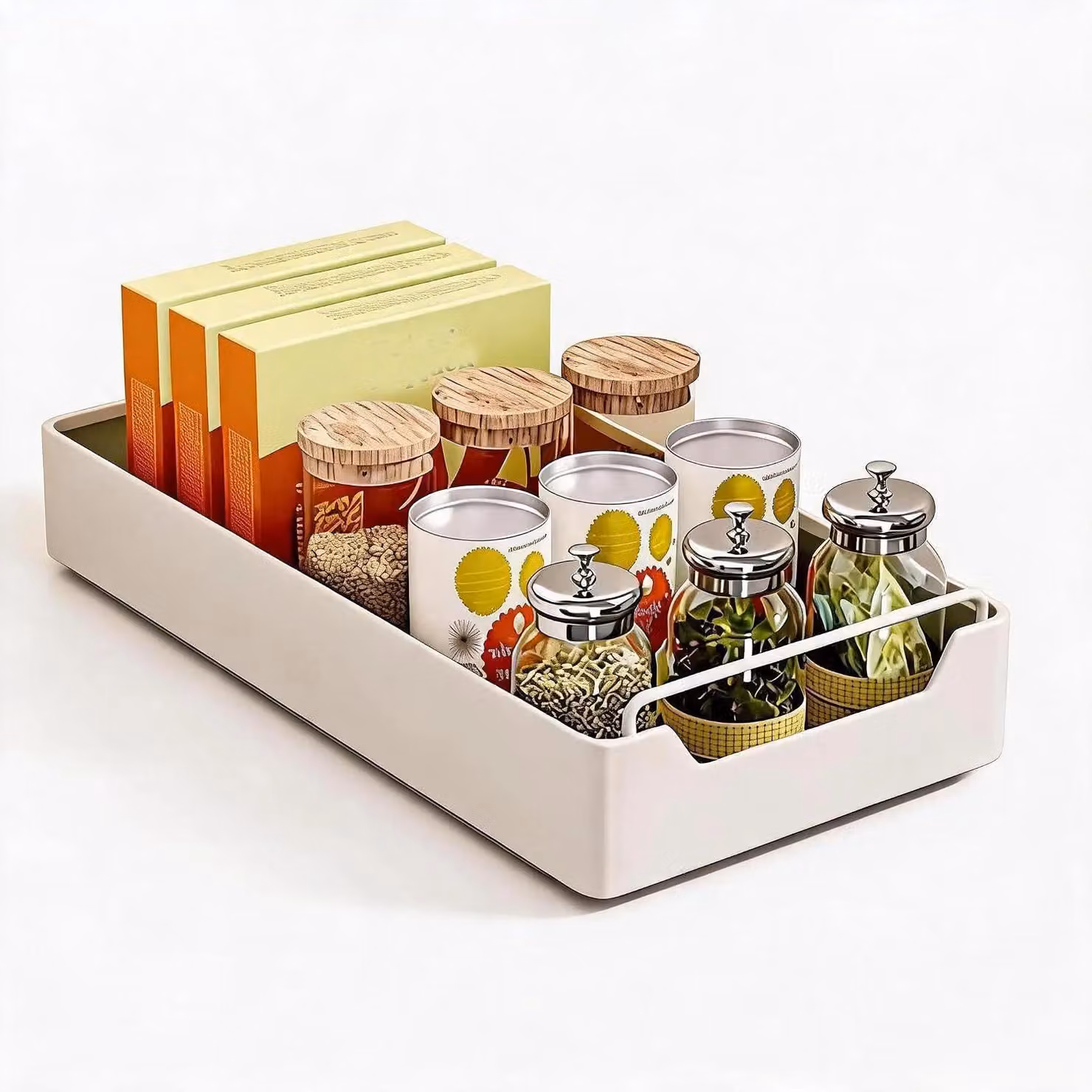 Ripiano estraibile per spezie - Organizzatore per la cucina - Telescopico - Adesivo - Acciaio - 20 x 43 x 7 cm
