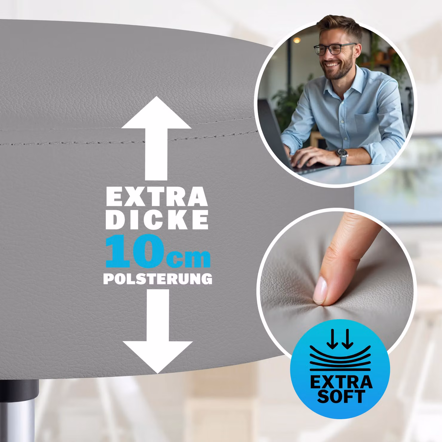 Set di 2 sgabelli girevoli Casaria grigi con altezza regolabile e seduta in similpelle – 3