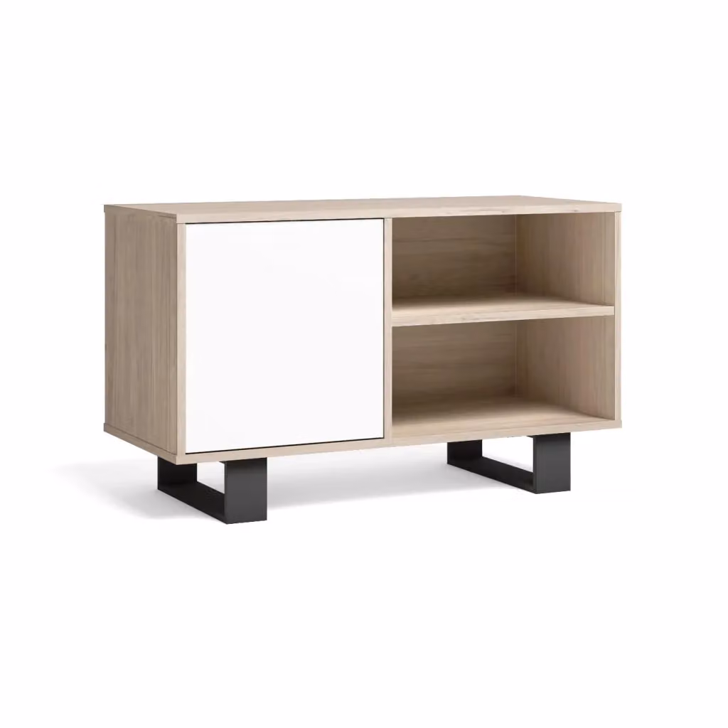Mobile TV moderno SKRAUT HOME Modello WIND, colore Bianco e Legno, L 95 cm x P 40 cm x H 57 cm – 2