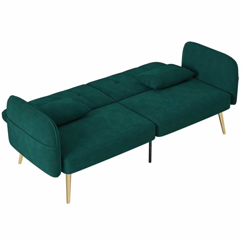 Divano letto Minimal a 2 posti in velluto verde scuro con schienale regolabile L/P/H: 160 x 90 x 80 cm – 2