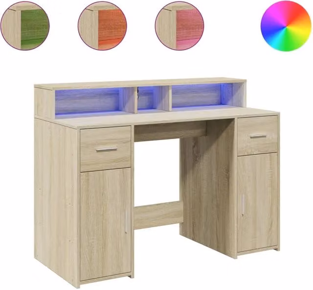 Scrivania | Tavolo da Ufficio con Luci LED Rovere Sonoma 120x55x91cm in Multistrato