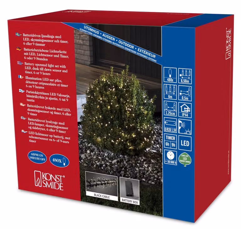Catena luminosa a LED, modello "cluster", con 480 diodi a luce bianca calda, grado di protezione IP44, colore nero