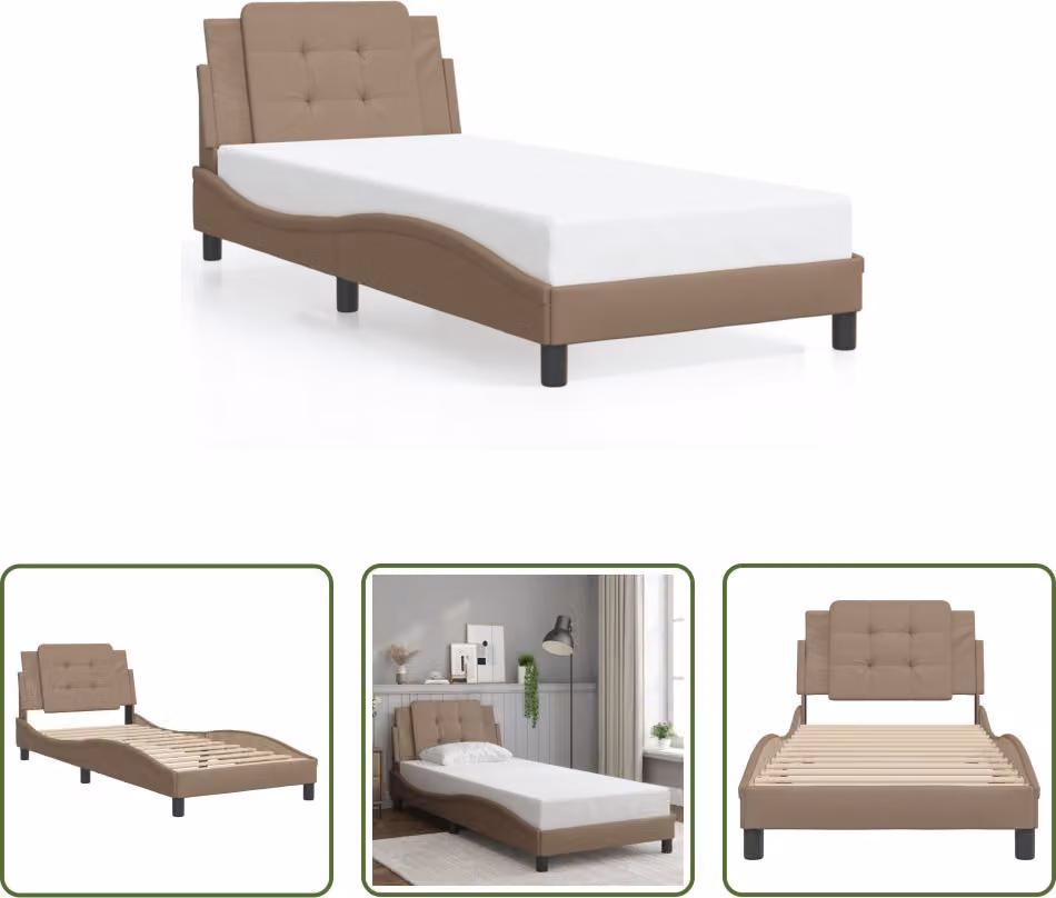 The Living Store Giroletto con testiera cappuccino-marrone 90x200 cm in ecopelle