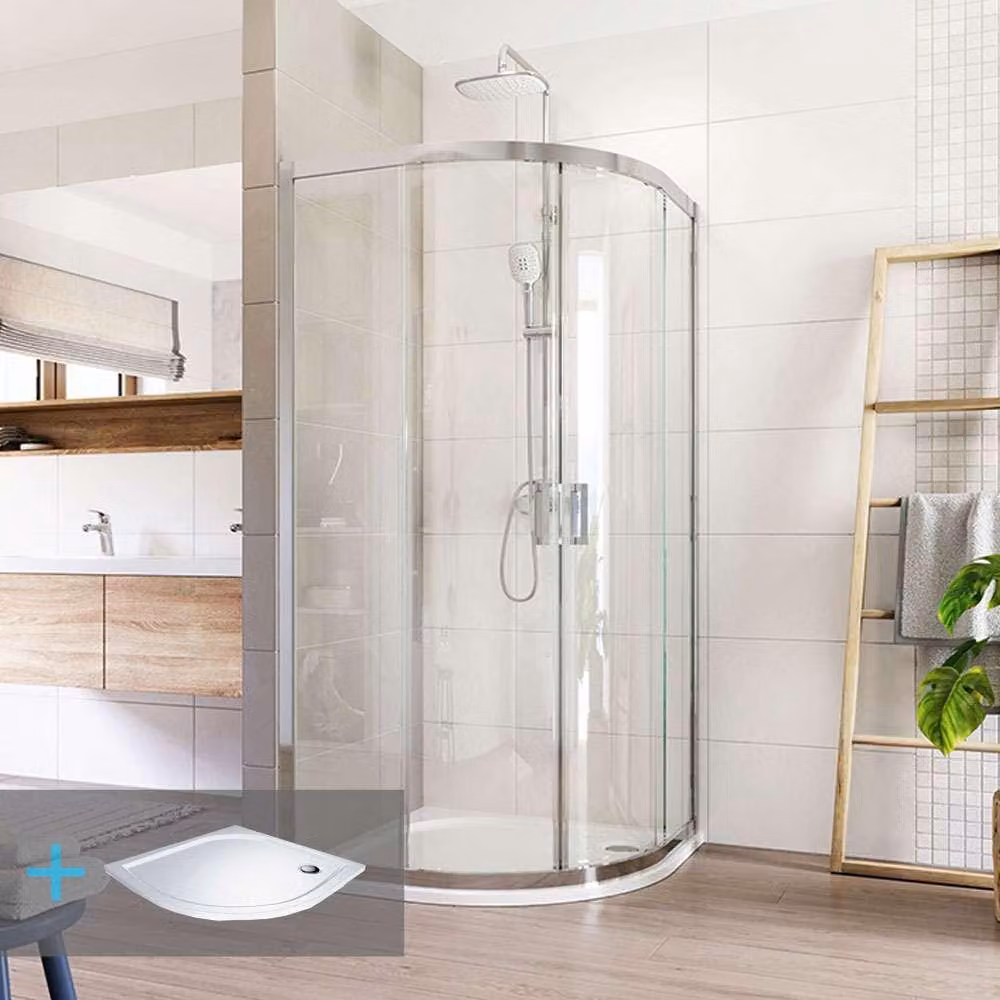 Mereo Set doccia LIMA, quarto di cerchio, 100x190 cm, R 550, cromo ALU, vetro trasparente, piatto in marmo - CK608B63KM