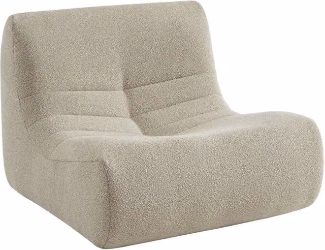Divano modulare senza braccioli Sweeek in tessuto bouclé beige con imbottitura in schiuma