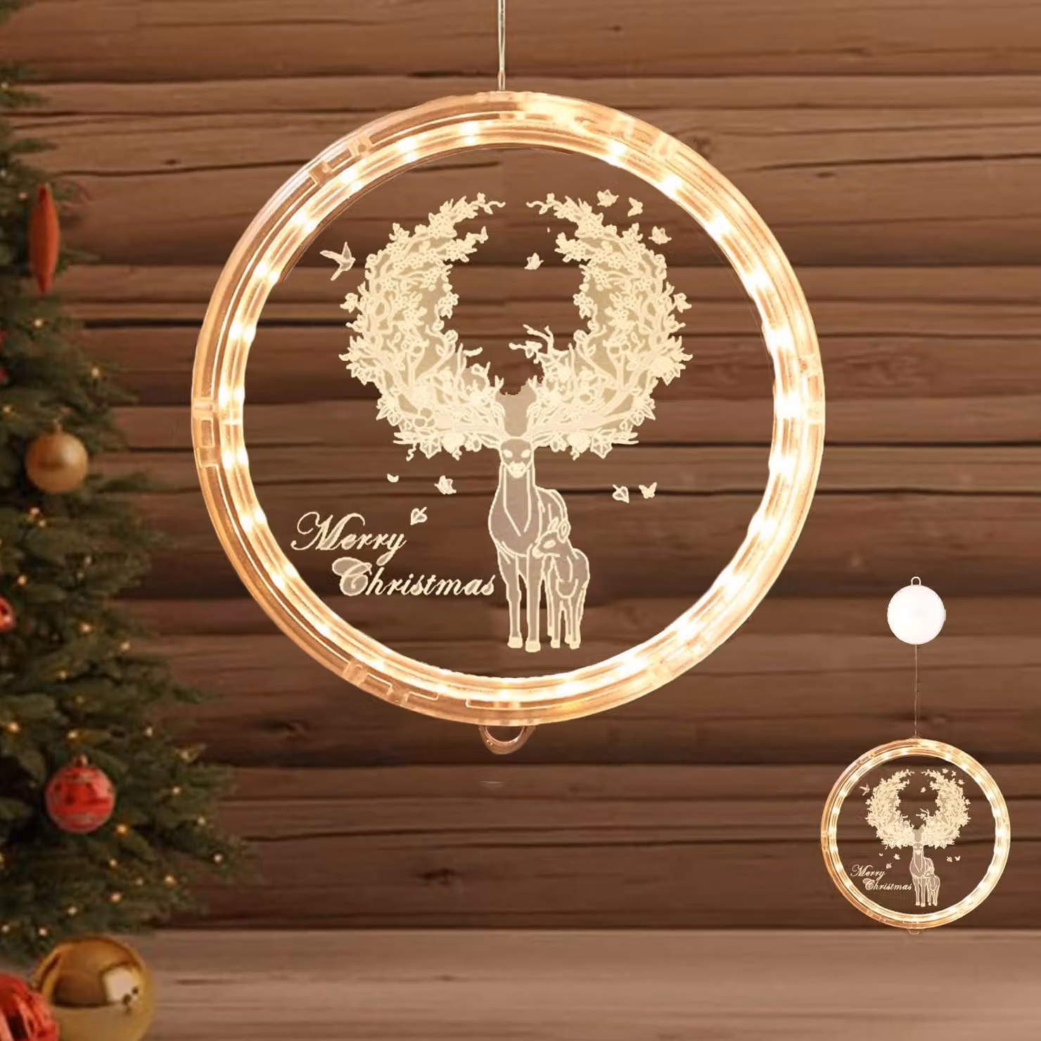 Luce decorativa natalizia 3D a forma di cervo e alce, 16 cm, luce bianco caldo, alimentata a batteria