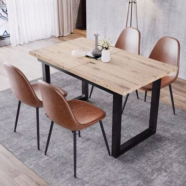 Tavolo da pranzo allungabile in MDF e metallo stile industriale rettangolare per sala da pranzo 140 × 80 × 75 cm