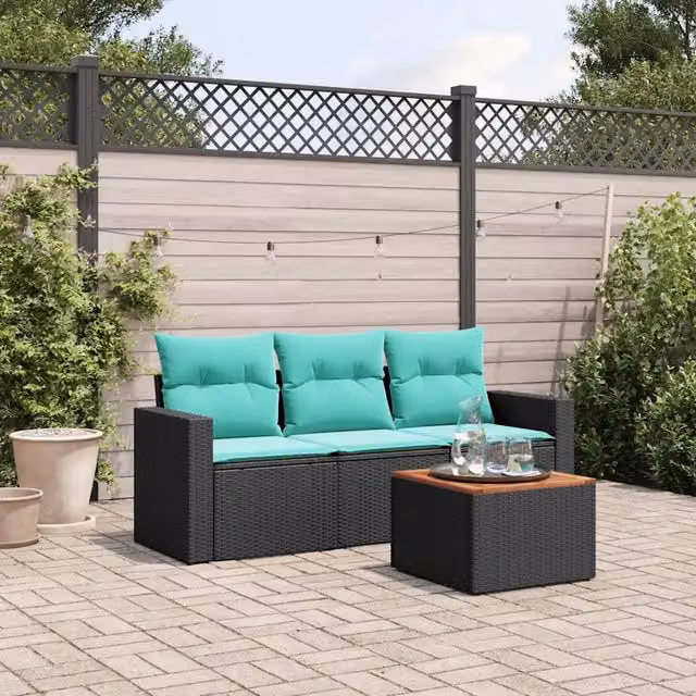 Set Divani da Giardino 4 pz con Cuscini Nero in Polyrattan 3256323