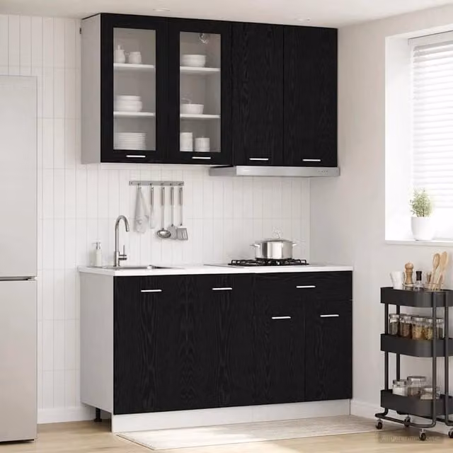 Unità Cucina LYON 4 pz Rovere Nero Legno ingegnerizzato 3438356