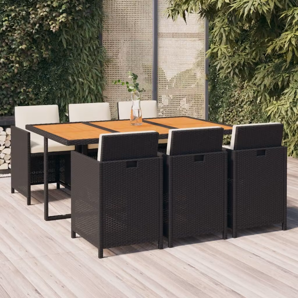 Maison Exclusive - Set da pranzo da giardino da 7 pezzi con cuscini in polyrattan nero