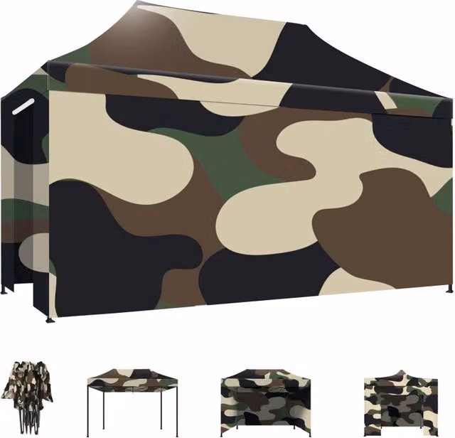 Taman Tenda / Gazebo Per Giardino 3X4,5 Mt Impermeabile Tendone Pieghevole Per Fiere E Mercati Con Teli Laterali Colore Camouflage
