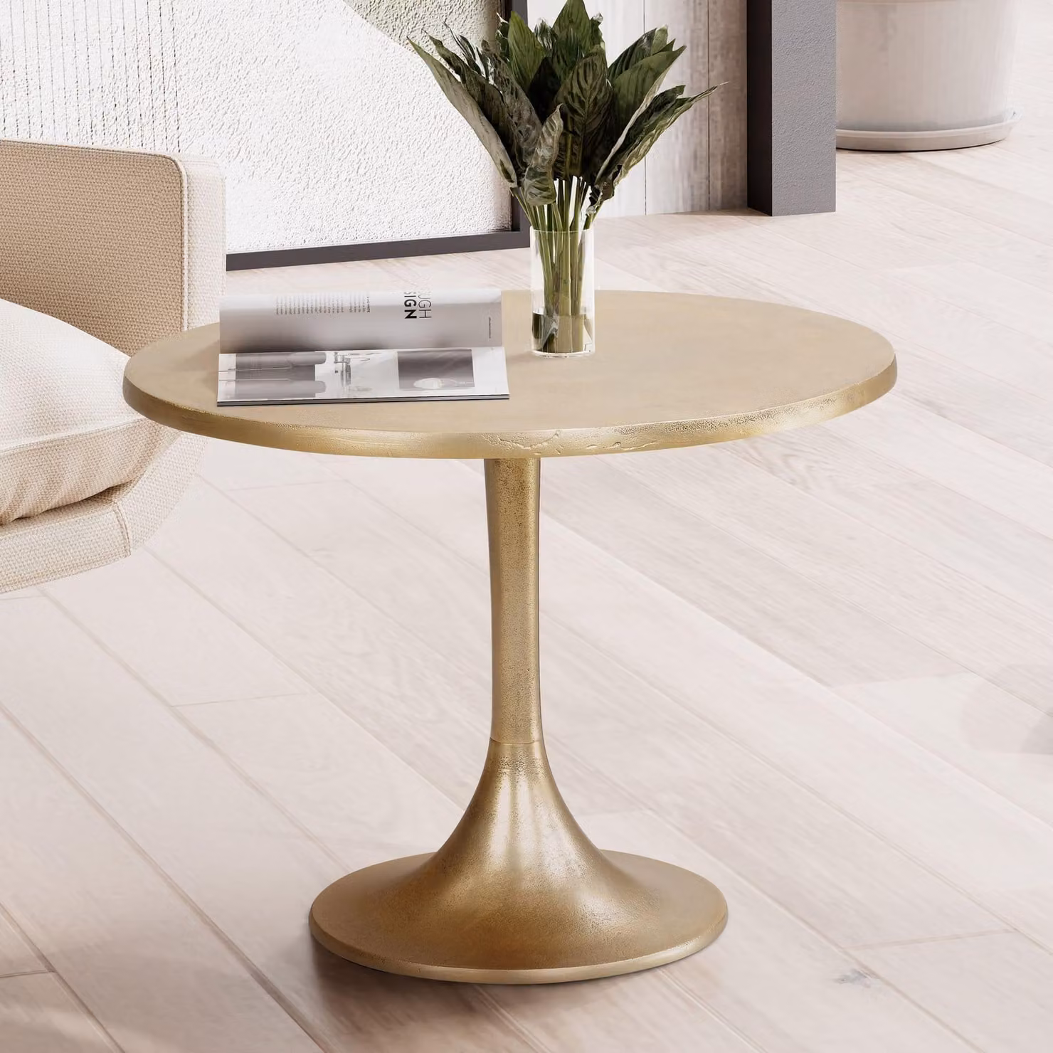 FineBuy Tavolino di design rotondo 60 cm in metallo dorato - Tavolino da salotto dorato in alluminio - Tavolino rotondo fatto a mano per il soggiorno