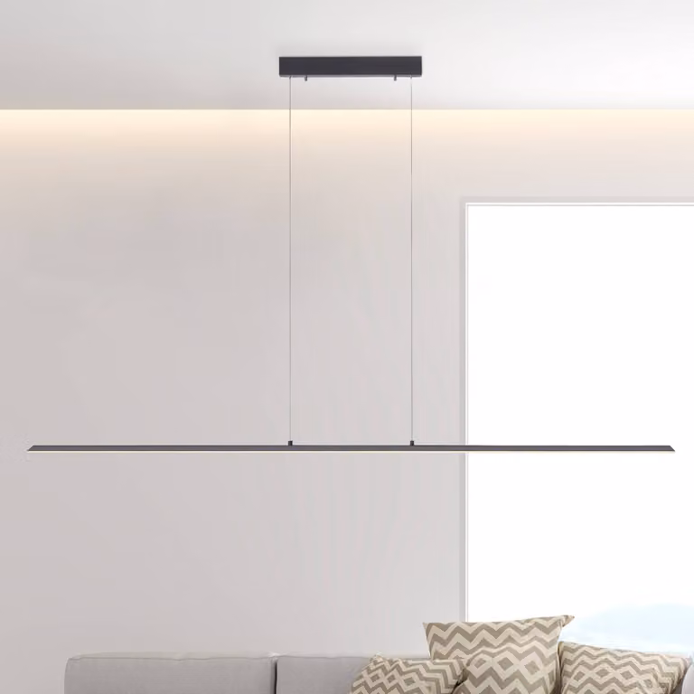 PURE Lampada LED a sospensione Lite, grafite, 160 cm, CCT, dimmerabile, Nero, Soggiorno / Sala da pranzo, Alluminio, Moderno