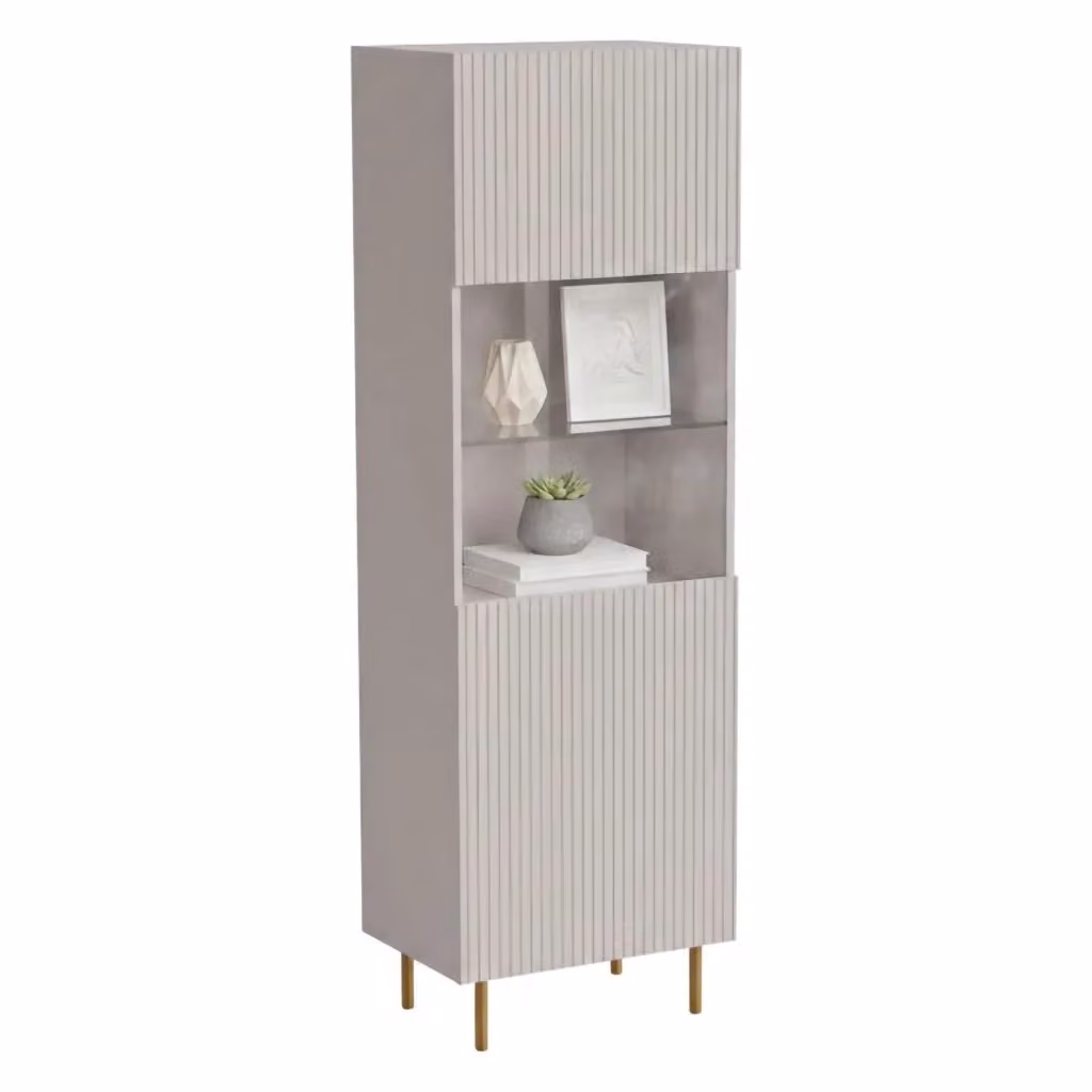 Vetrina DMORA Raccuja beige con ante in vetro e chiusura soft close, L: 60 cm, P: 42 cm, H: 183 cm – 2