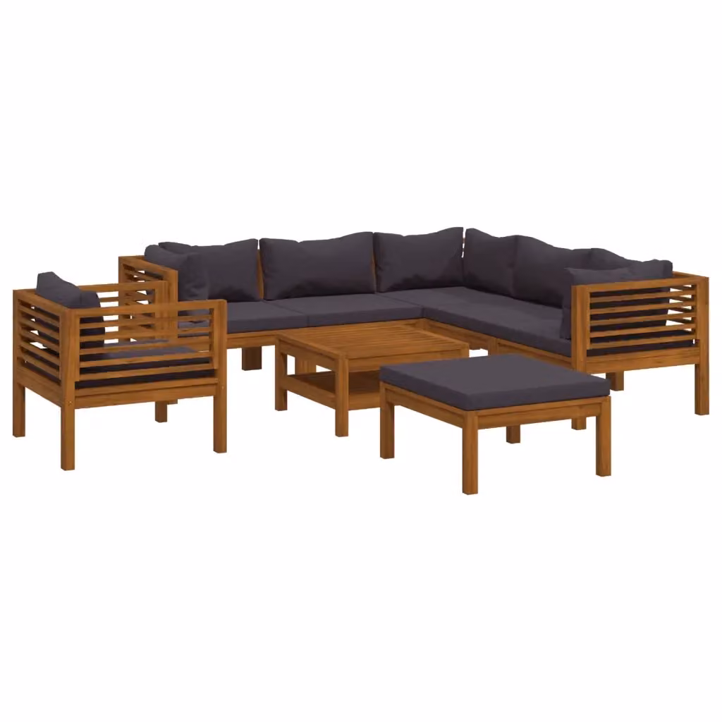 Set da giardino moderno vidaXL composto da 8 pezzi in legno di acacia con cuscini grigi e tavolino da caffè – 2