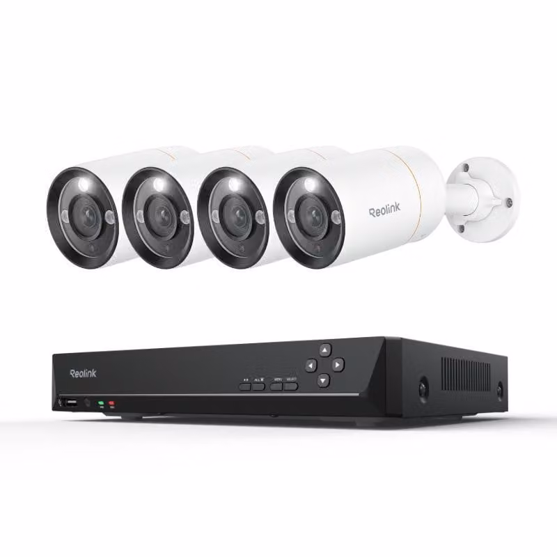 Reolink RLK8-1200B4-A, sistema di sorveglianza per esterni da 12MP, telecamera di sicurezza 4X PoE e NVR 8CH 2TB HDD, Spotlight, rilevamento persone/auto, audio bidirezionale