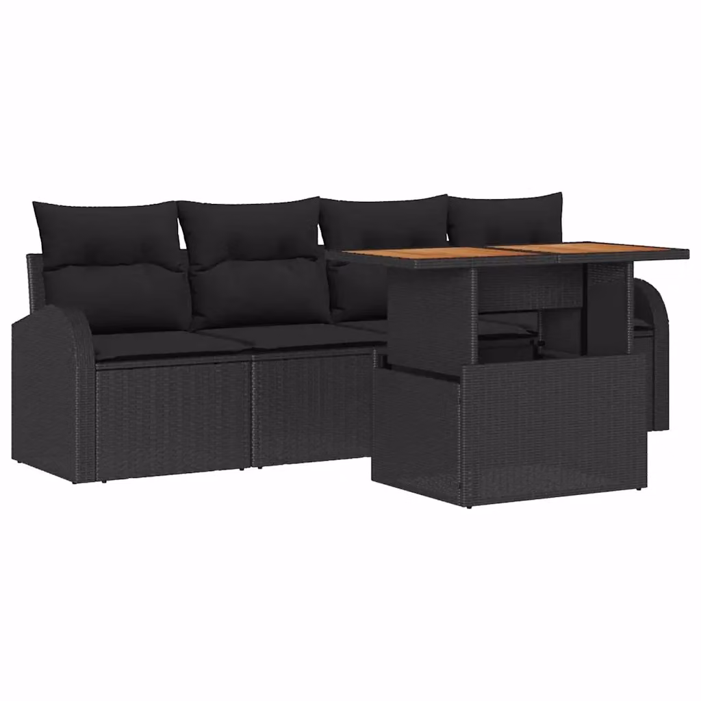 Set Divano da Giardino vidaXL 5 Pezzi in Polyrattan e Legno di Acacia Nero – 2