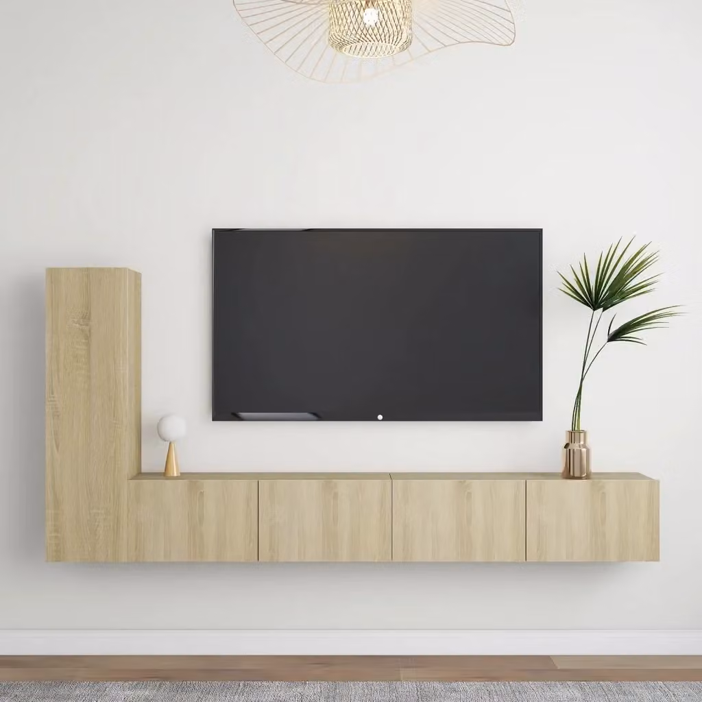 Set di Mobili Porta TV Moderno in Legno Multistrato Rovere Sonoma, Colore Marrone e Beige, L 110 cm x P 30 cm x H 100 cm – 2