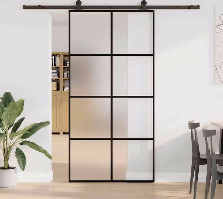 Porta Scorrevole con Ferramenta 102,5x205cm Vetro ESG Alluminio