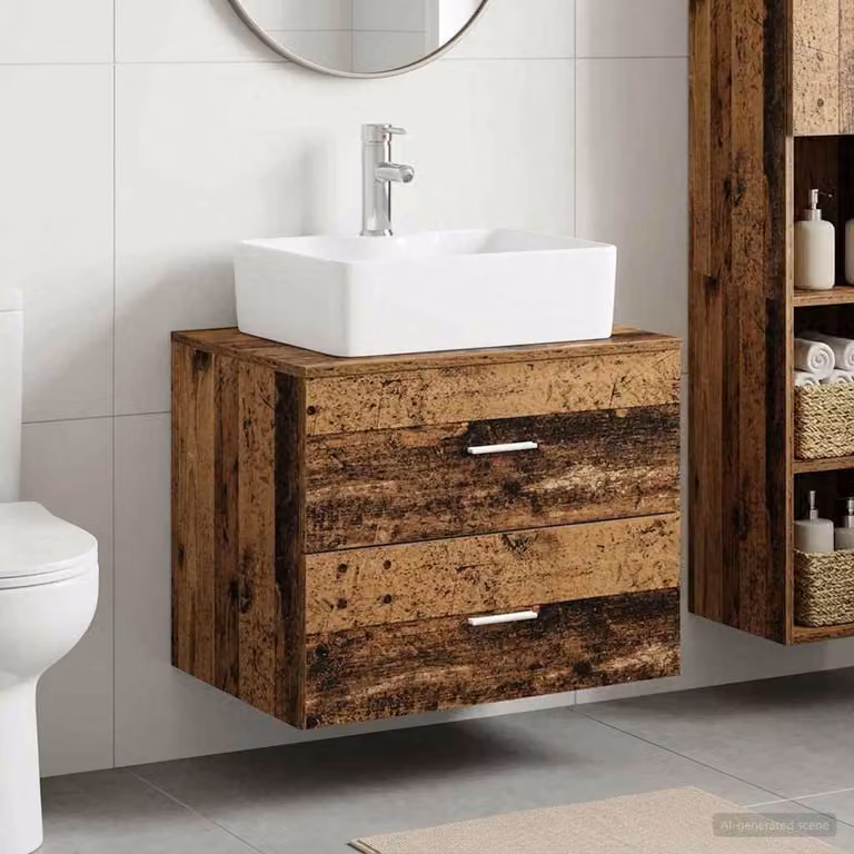 Set di mobili per il bagno moderno vidaXL in legno marrone con vano lavabo e cassetti interni, L/P/H: 62,5 x 44,5 x 50,0 cm