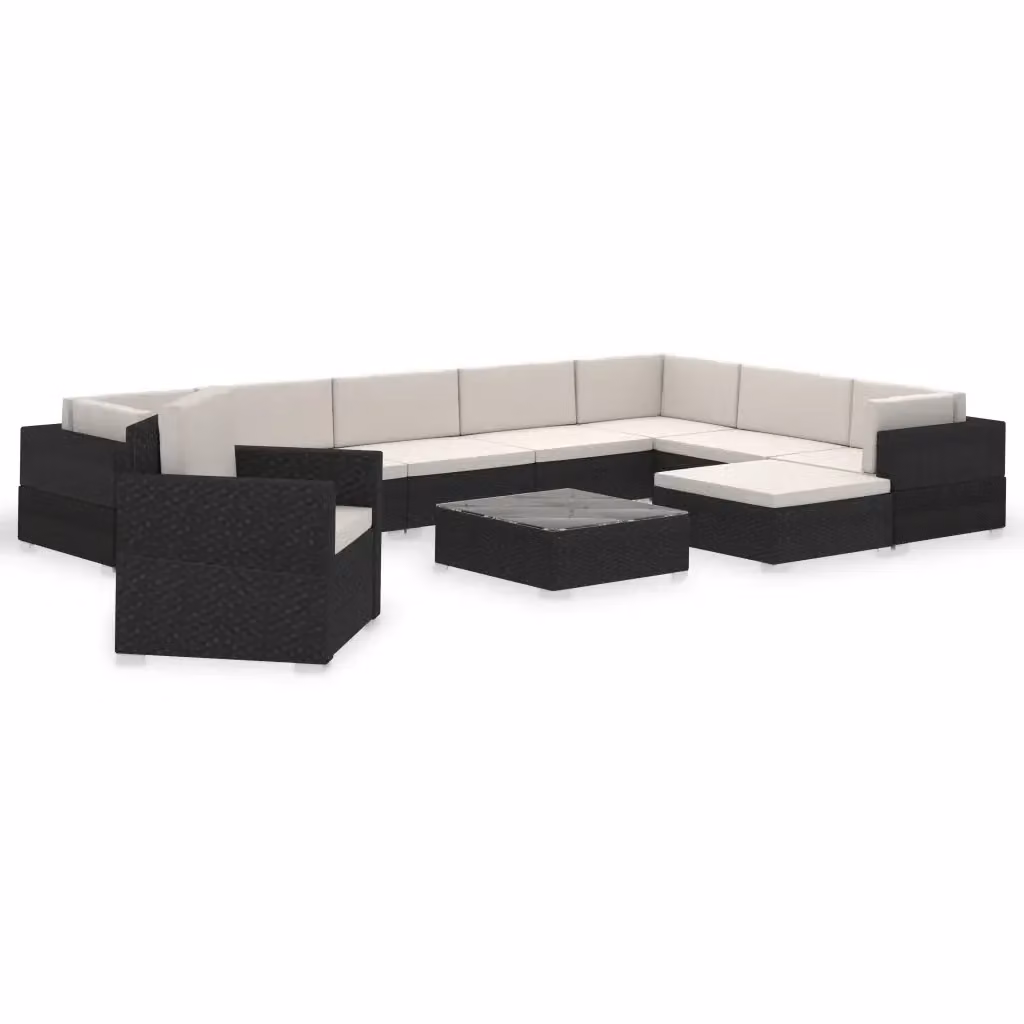 Set di Divani da Giardino Moderno vidaXL con Cuscini e Tavolino da Esterno, 12 Pezzi, Nero e Bianco – 2