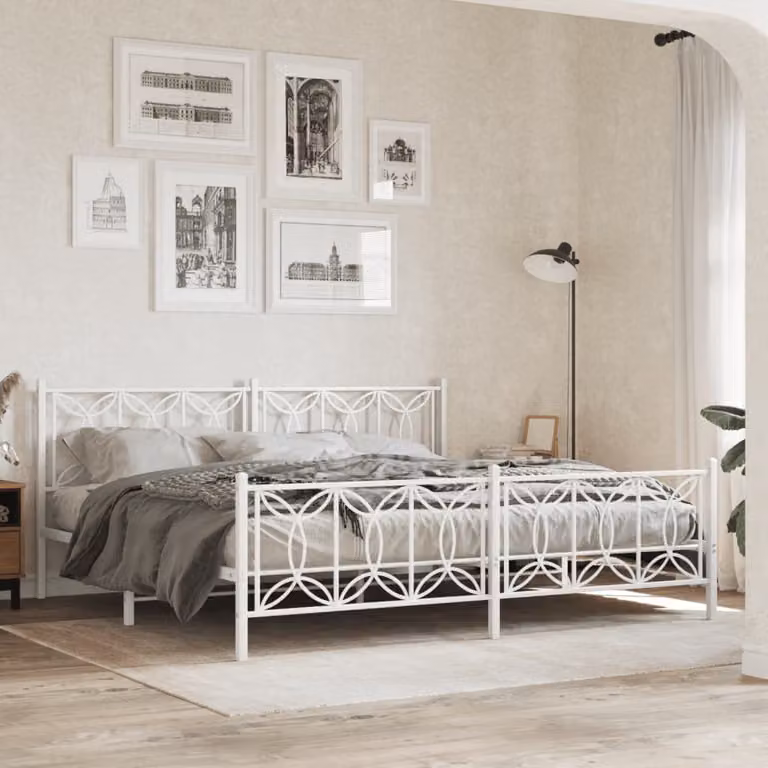 vidaXL Giroletto con Testiera e Pediera in Metallo Bianco L: 198 cm, P: 207 cm, H: 90 cm