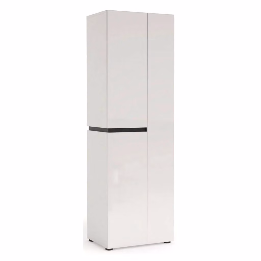 Armadio Multiuso Linfa DMORA con Ante e Cassetti, Bianco Lucido, L: 60.8 cm, P: 44.6 cm, H: 190 cm – 2