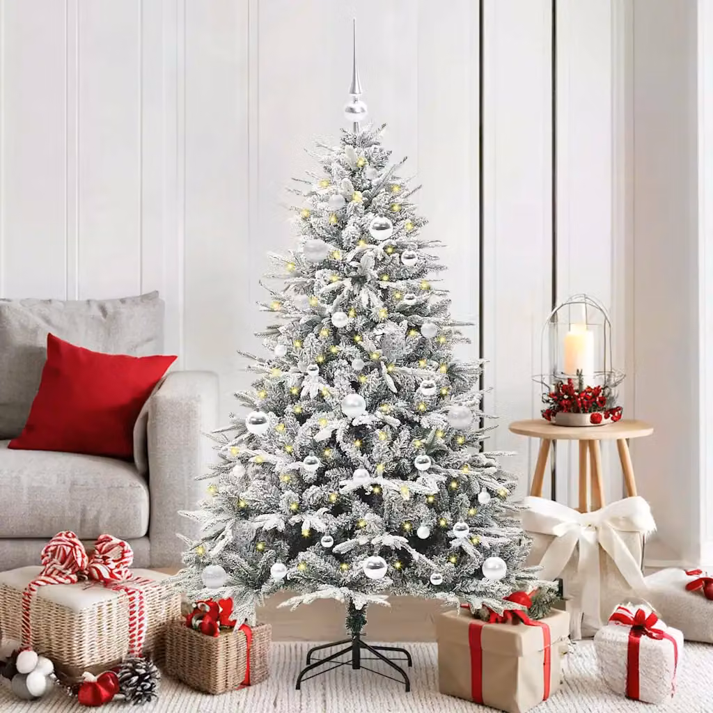 Albero di Natale artificiale moderno vidaXL verde con luci LED bianco caldo e set di palline in PVC e metallo
