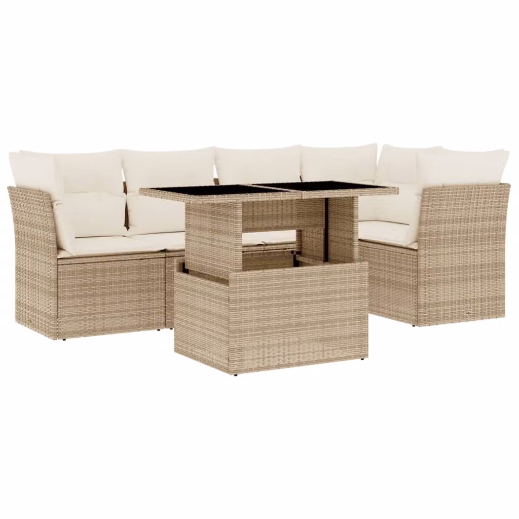 Set Divano da Giardino 6 pz con Cuscini Beige in Polyrattan