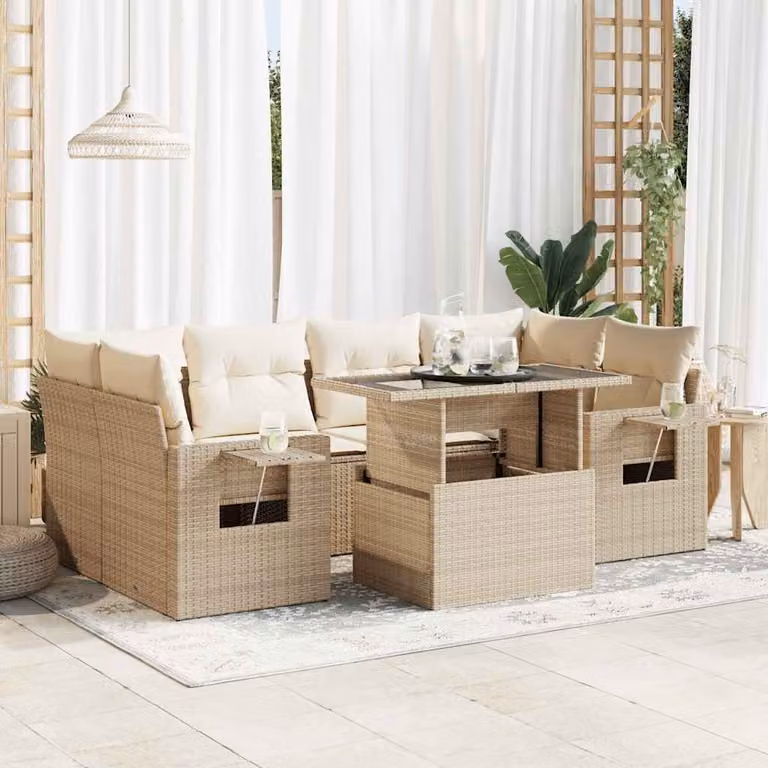 Maison Exclusive - Set da giardino 7 pezzi con cuscini Beige Poly Rattan