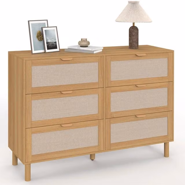 Contenitore ROBIN IDMarket con 6 cassetti in legno e tessuto effetto lino beige L: 115 cm