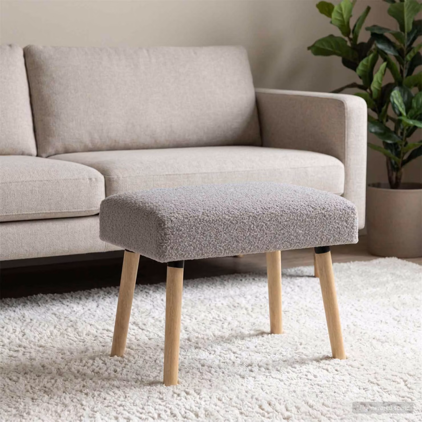 Panchina moderna vidaXL in tessuto bouclé grigio con struttura in legno, L: 110 cm, P: 40 cm, H: 45 cm
