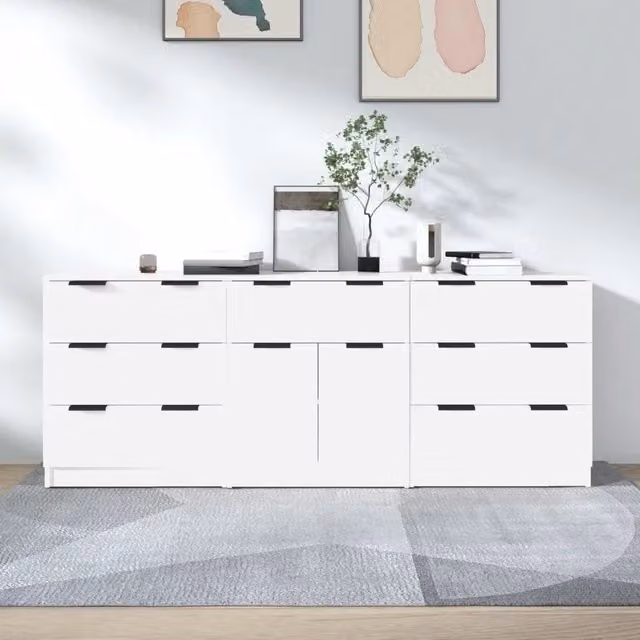 Credenze 3 pz Bianche in Legno Multistrato 3115796