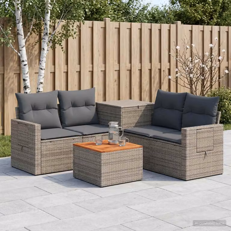 vidaXL Set di divani da giardino a L in polyrattan con tavolo da caffè, 6 pezzi, Grigio e Antracite