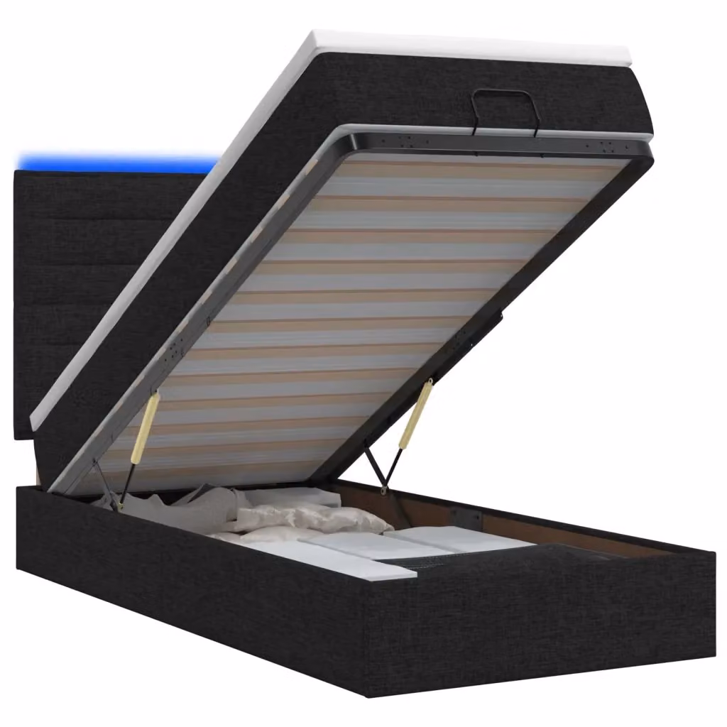 Letto Ottomano con Materasso e Illuminazione LED vidaXL in Tessuto Nero, L/P/H: 190 x 90 x 88 cm – 2
