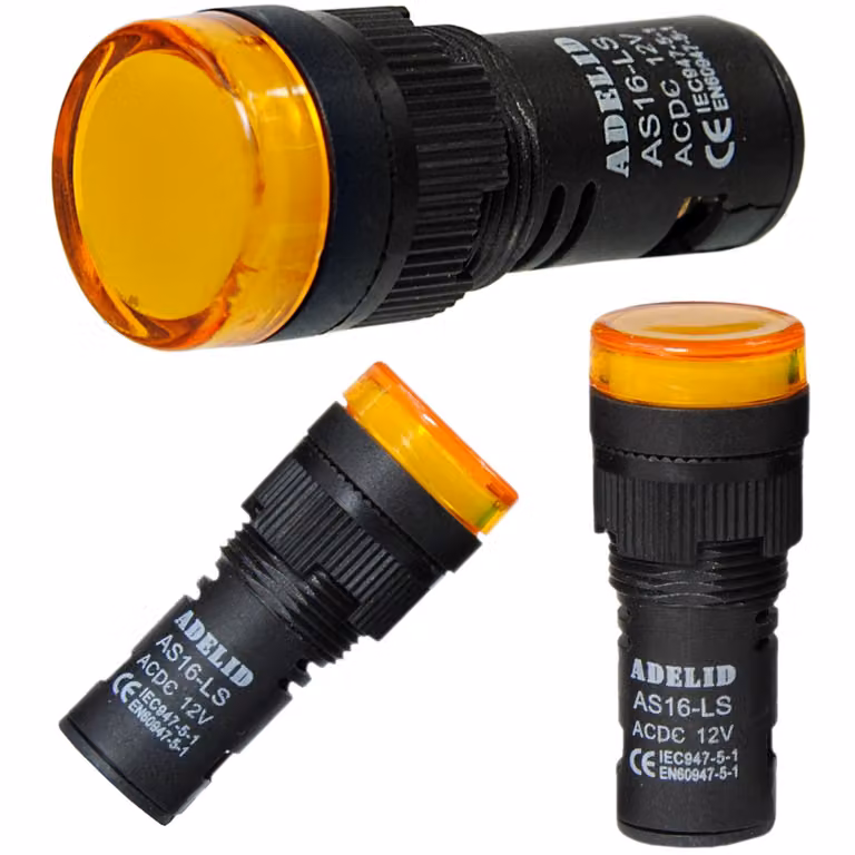 Segnalatore luminoso a LED, spia di controllo, 24V, diametro 16mm, giallo
