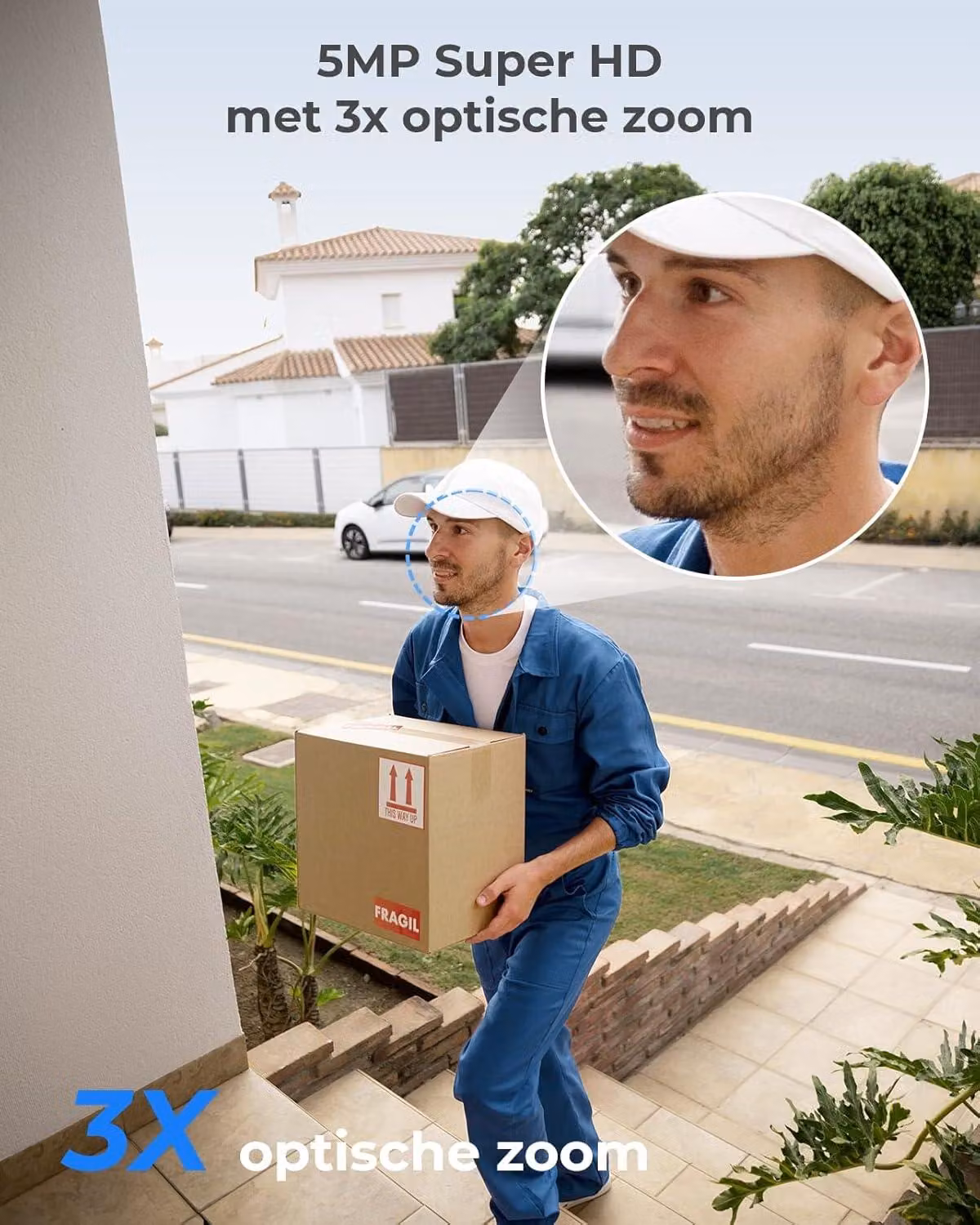 Telecamera di sicurezza esterna - Telecamera WiFi PTZ da 5MP con rilevamento AI e visione notturna a colori - Bianca